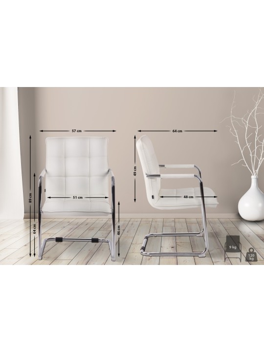 Besøgsstol Gandia imiteret læder krom, hvid