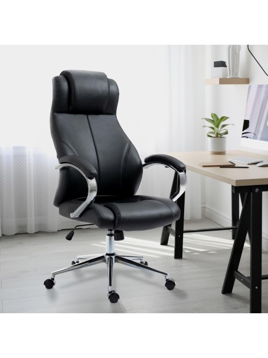 Kontorstol Salford ægte læder, sort