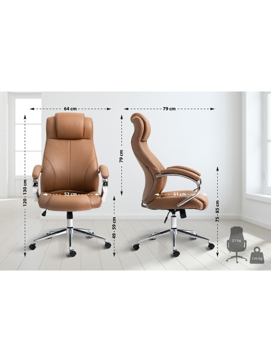 Kontorstol Salford ægte læder, lysebrun