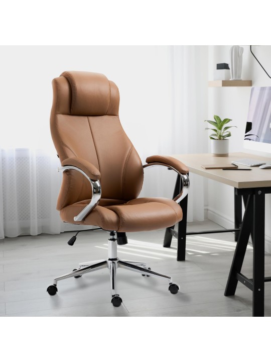 Kontorstol Salford ægte læder, lysebrun