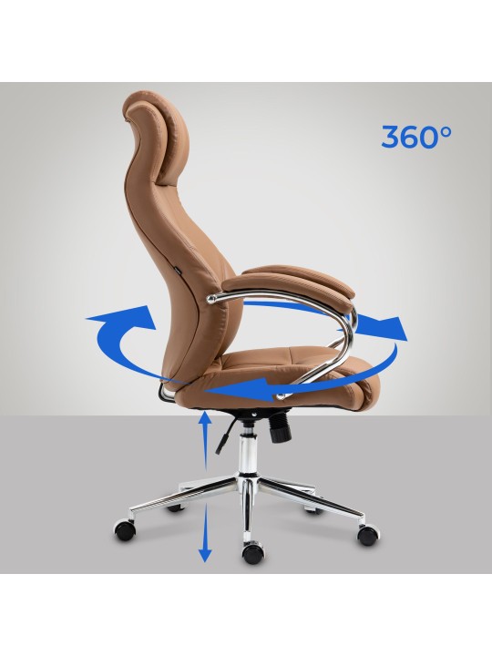 Kontorstol Salford ægte læder, lysebrun