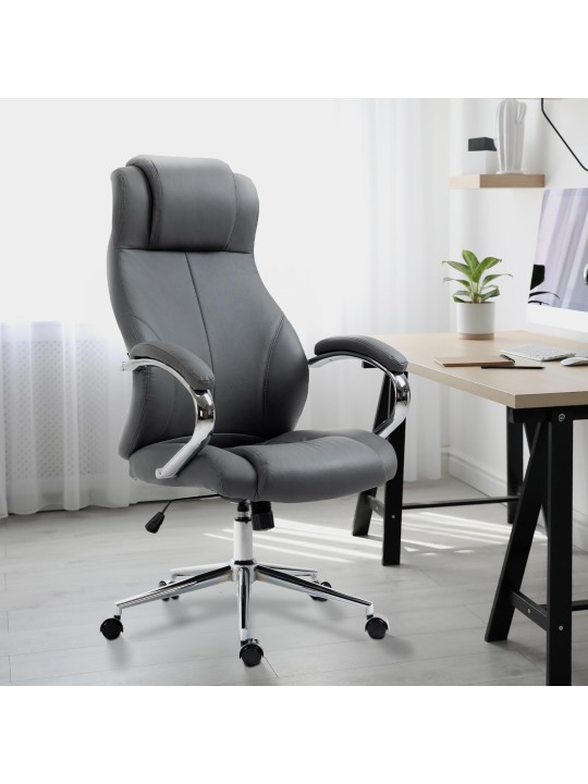 Kontorstol Salford ægte læder, grå