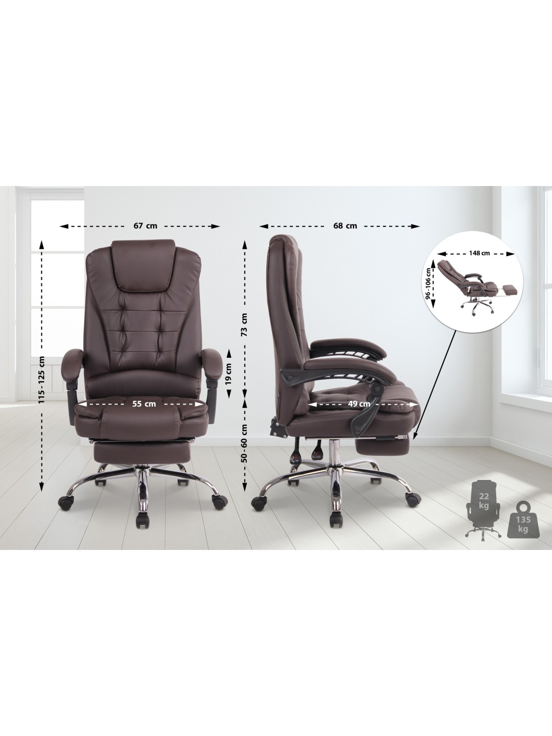 Kontorstol Oxygen imiteret læder, brun