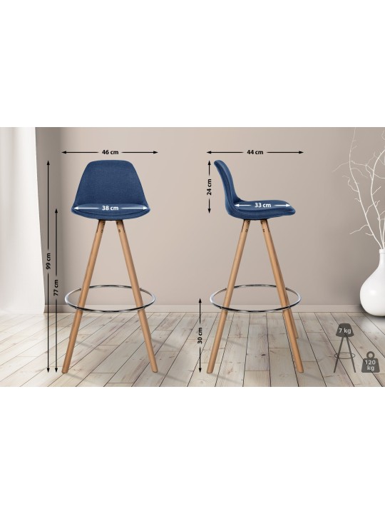 Barstol Corbin stof rund natur, blå