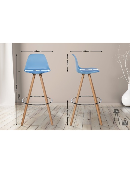 Barstol Corbin imiteret læder rund natur, blå