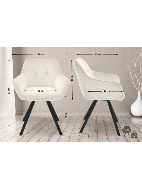 Scott spisestuestol i fløjl, creme