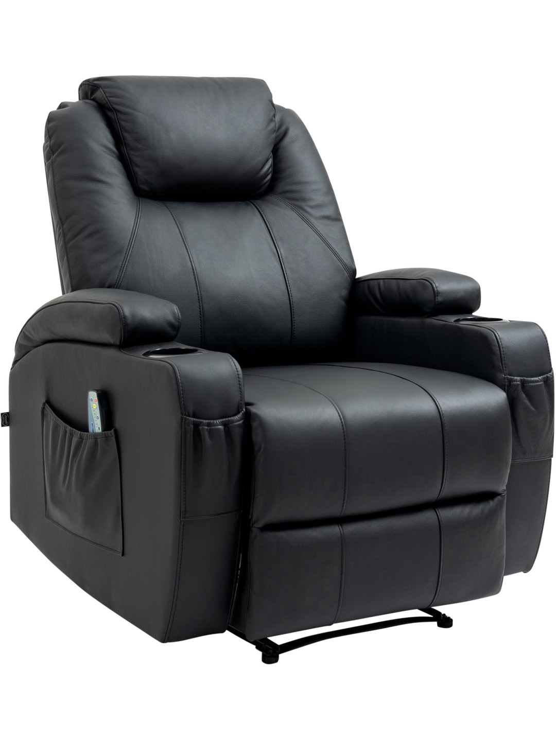 Galena lænestol med massagefunktion ægte læder, sort