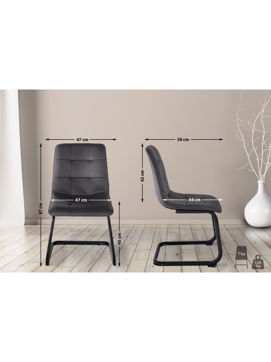 Sæt med 2 spisestuestole Vermont velvet, sort