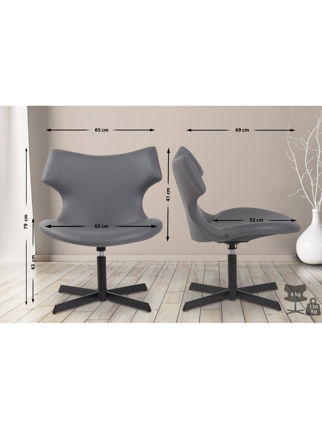 Liggestol Welland kunstlæder, grå