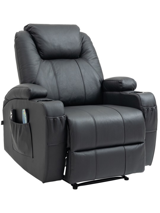 Hepler lænestol med massagefunktion ægte læder, sort Hepler lænestol med massagefunktion ægte læder, sort
