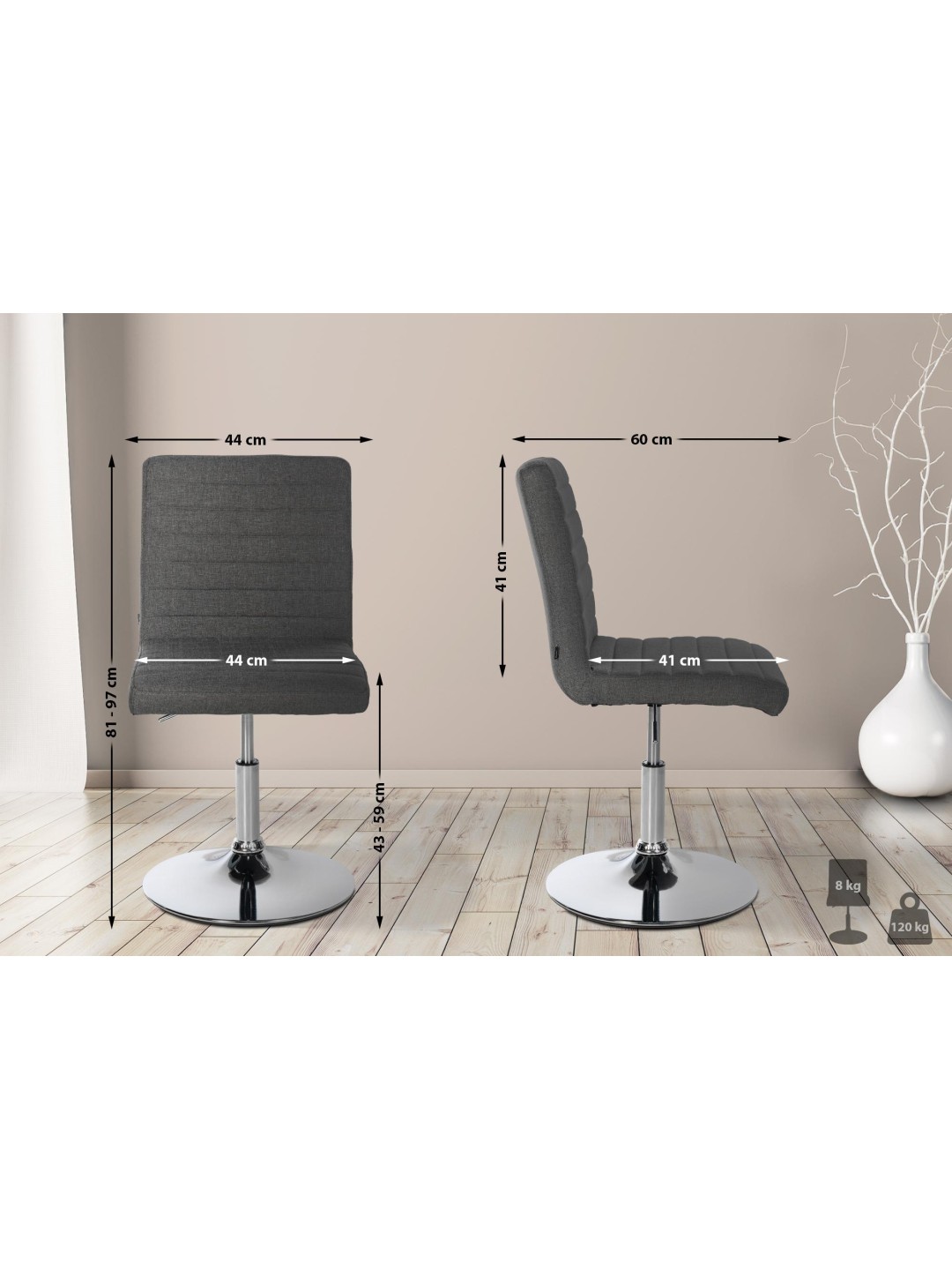 Sæt med 2 spisestuestole Elvas stof, mørkegrå