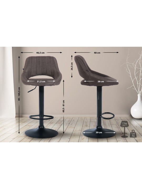 Sæt med 2 barstole Milet stof B, mørkegrå