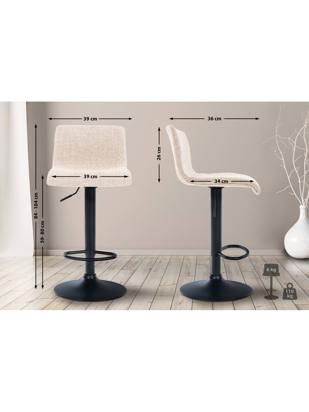 Barstol Hoover stof B, creme