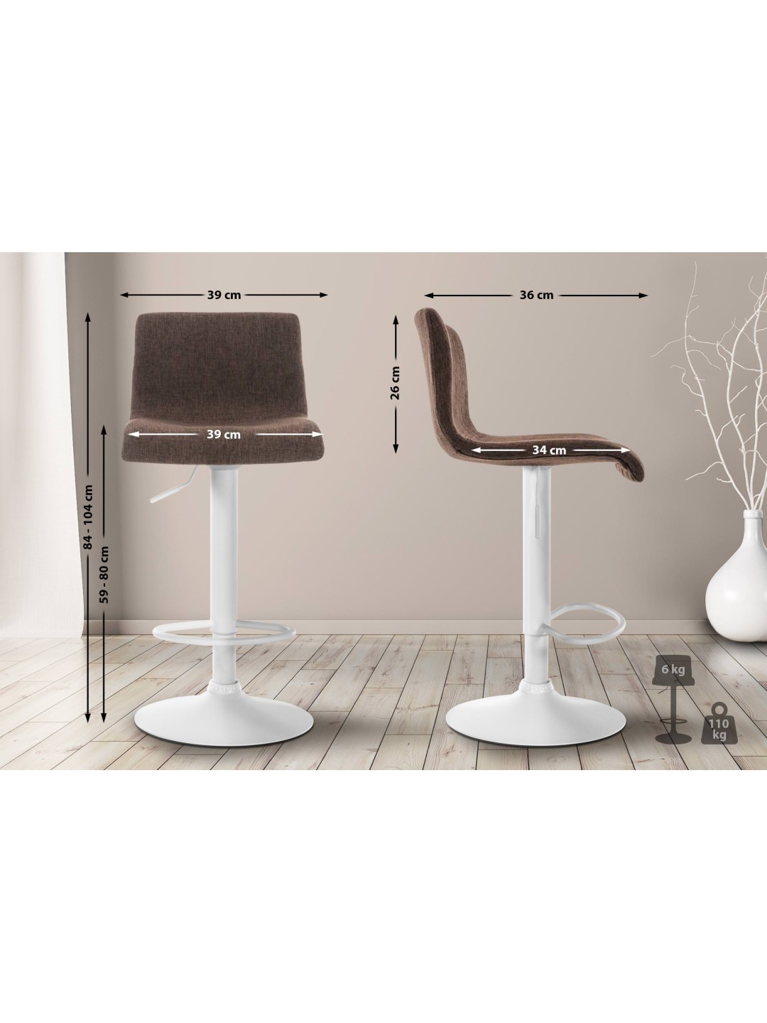 Barstol Hoover stof W, brun