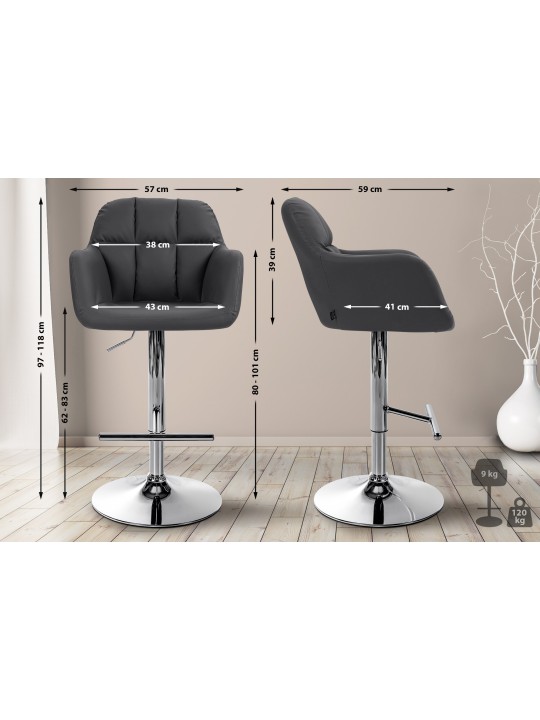 Barstol Natoma imiteret læder krom, sort