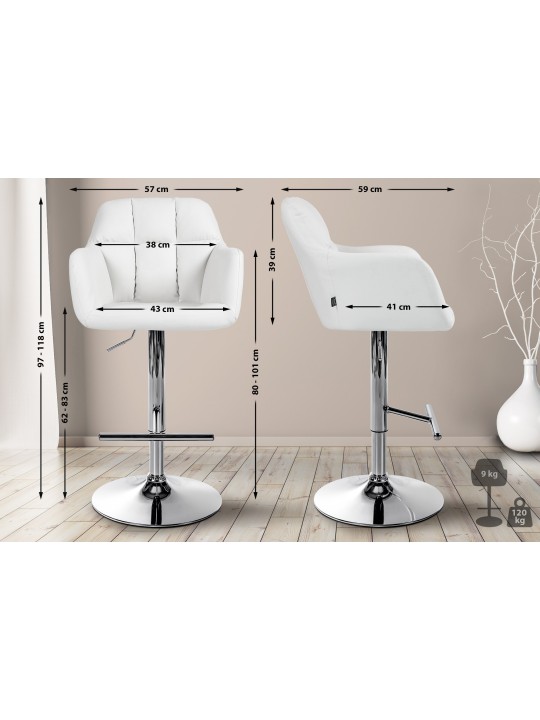 Barstol Natoma imiteret læder krom, hvid