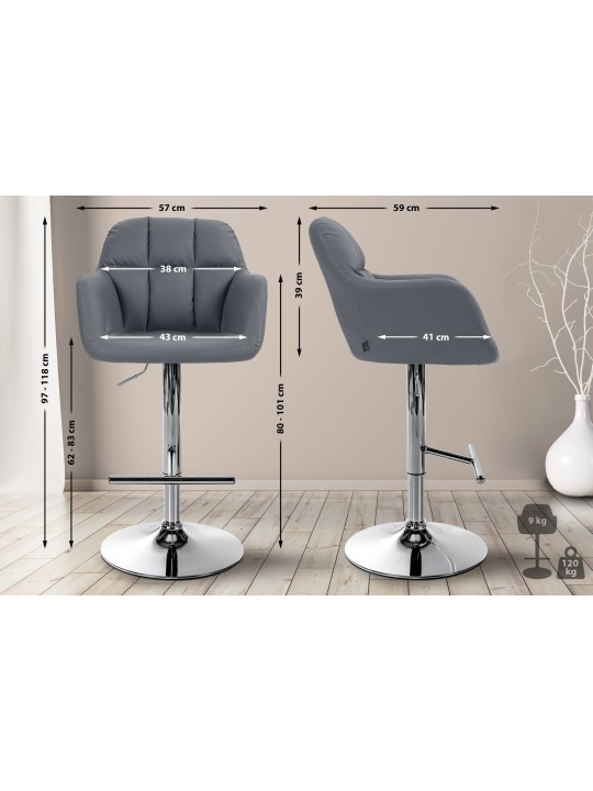 Barstol Natoma imiteret læder krom, grå