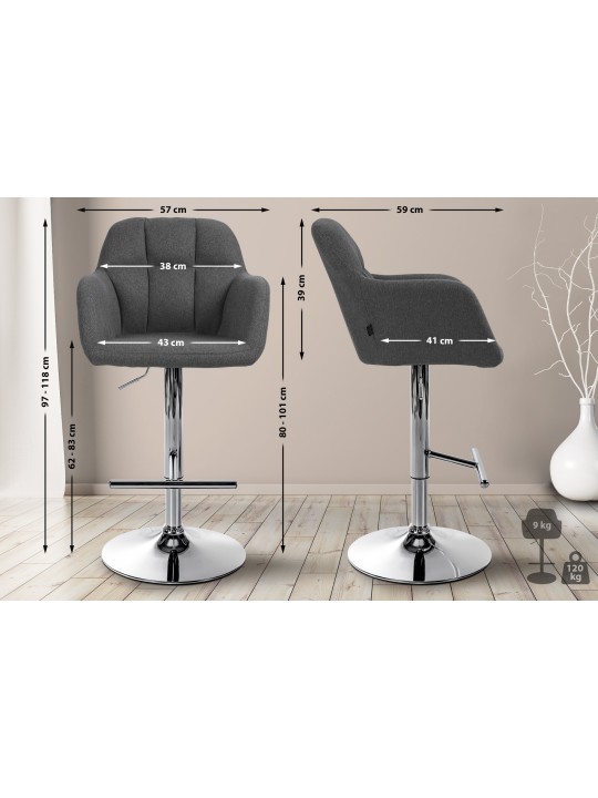 Barstol Natoma stof krom, mørkegrå