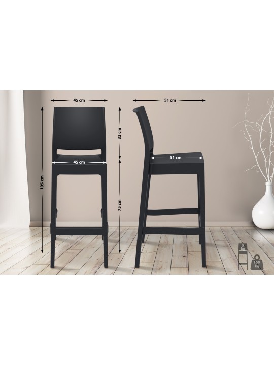 Sæt med 2 barstole Maya, sort