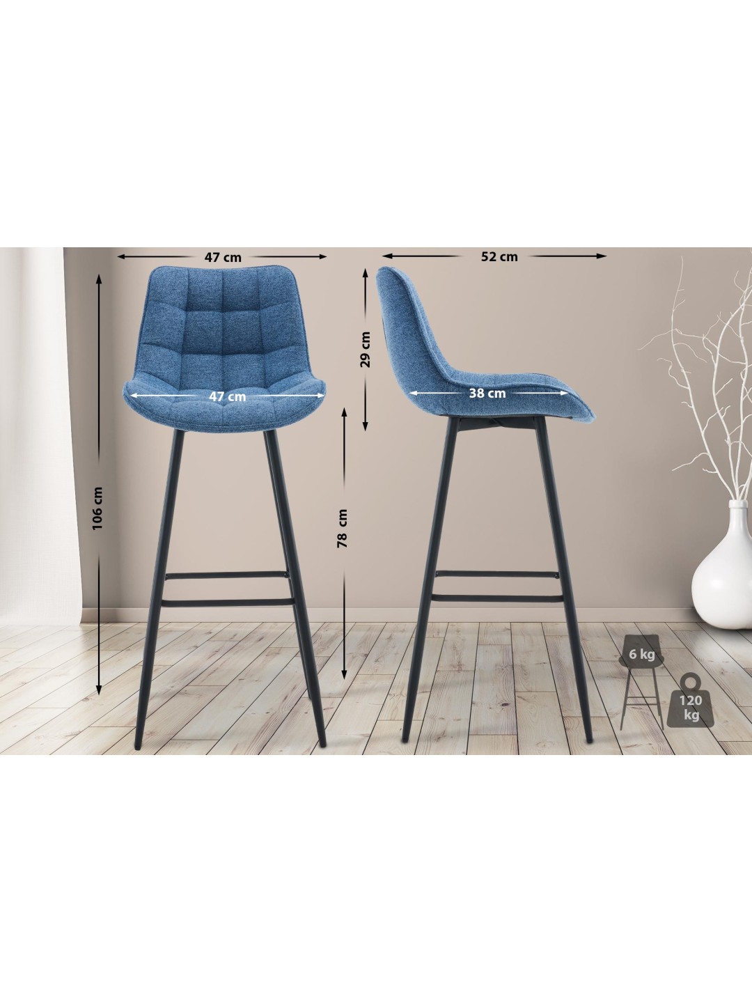 Barstol Dartford stof, blå