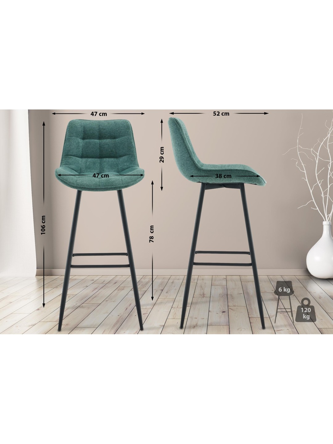 Barstol Dartford stof, grøn