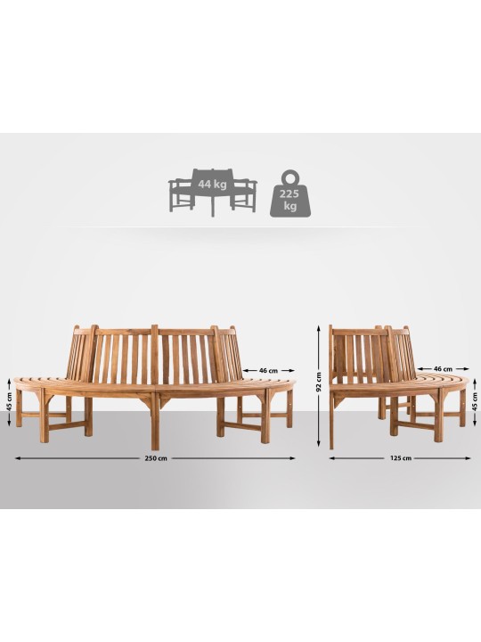 Leming træbænk halvrund 250 cm, teak Leming træbænk halvrund 250 cm, teak