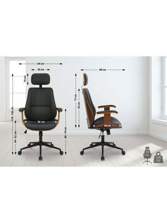 Kontorstol Lugo imiteret læder, valnød/sort