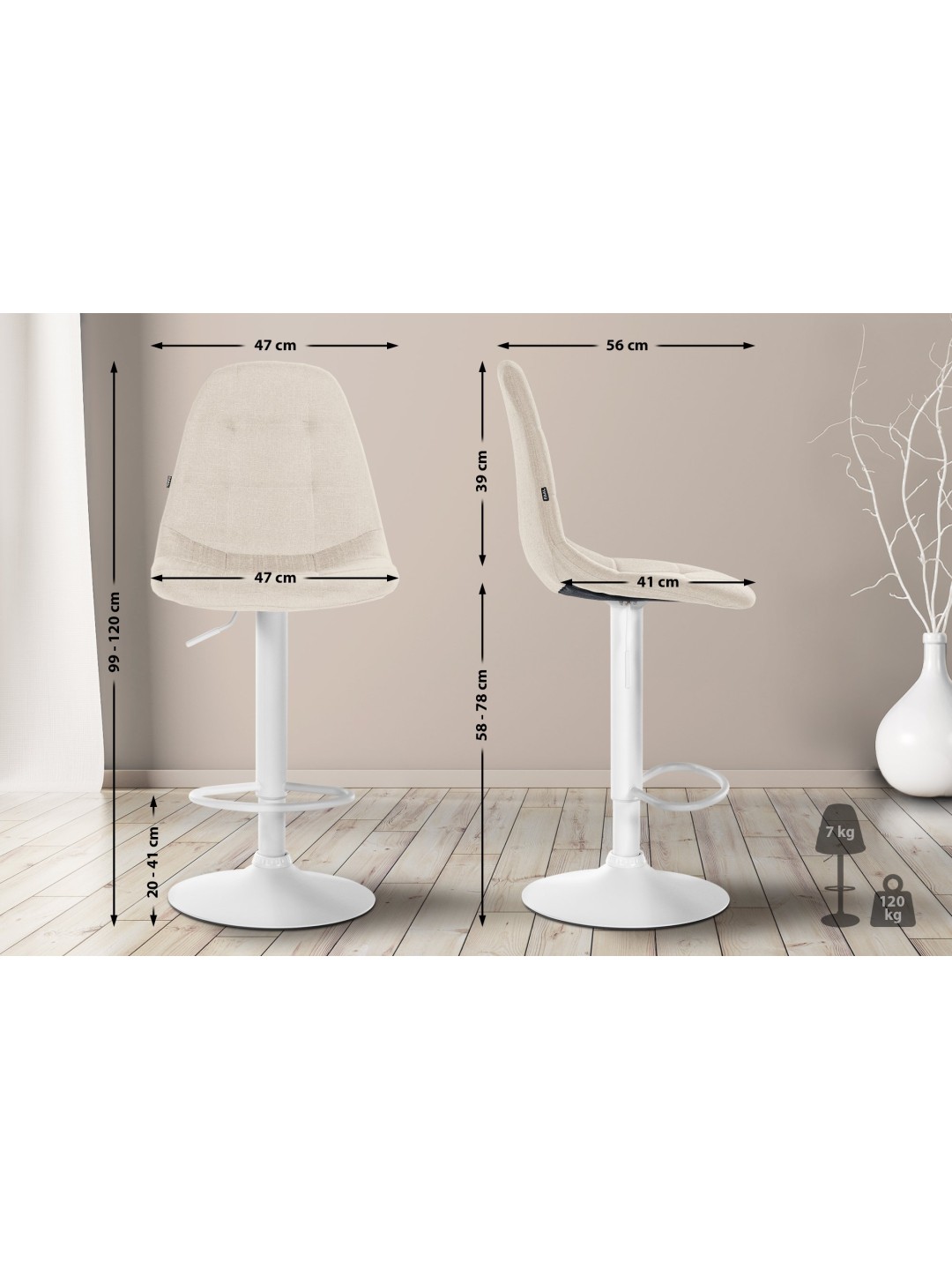 Barstol Elmore stof W, creme