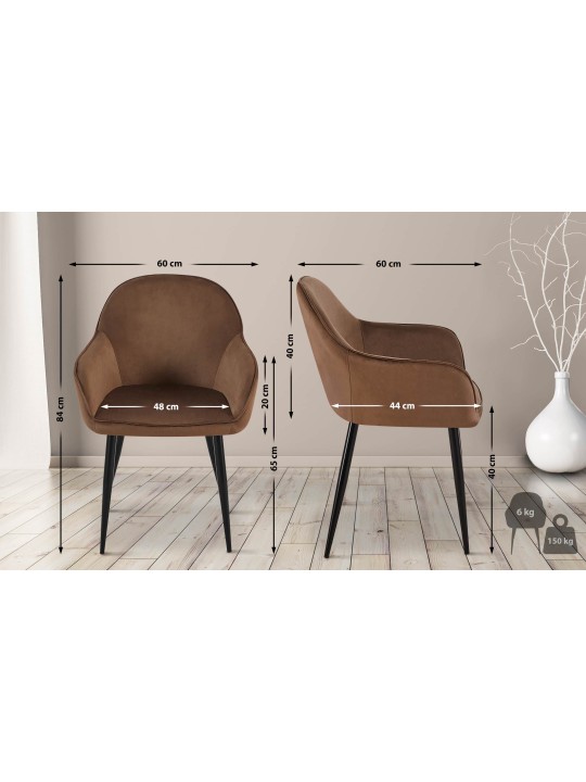 Sæt med 2 spisestuestole Boise velvet, brun