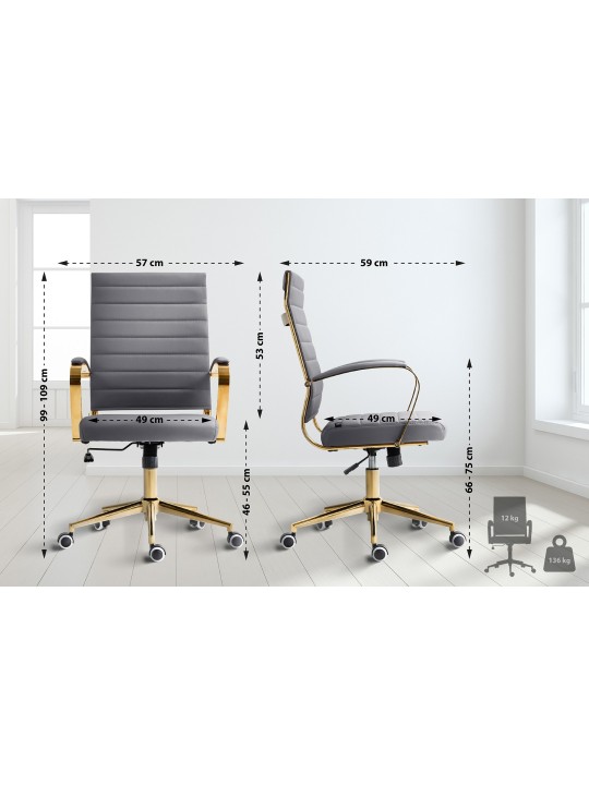 Kontorstol Havana imiteret læder, grå