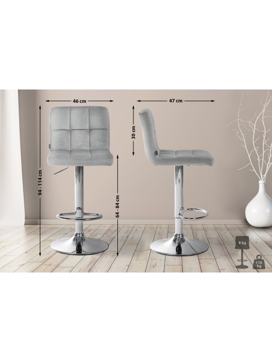 Sæt med 2 barstole Peru fløjlskrom, grå