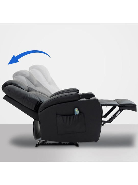 Galena lænestol med massagefunktion ægte læder, sort