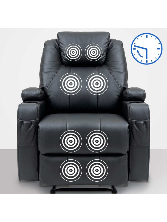 Galena lænestol med massagefunktion ægte læder, sort