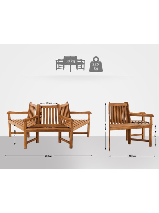 Kenna træbænk med armlæn halvcirkelformet 200 cm, teak Kenna træbænk med armlæn halvcirkelformet 200 cm, teak