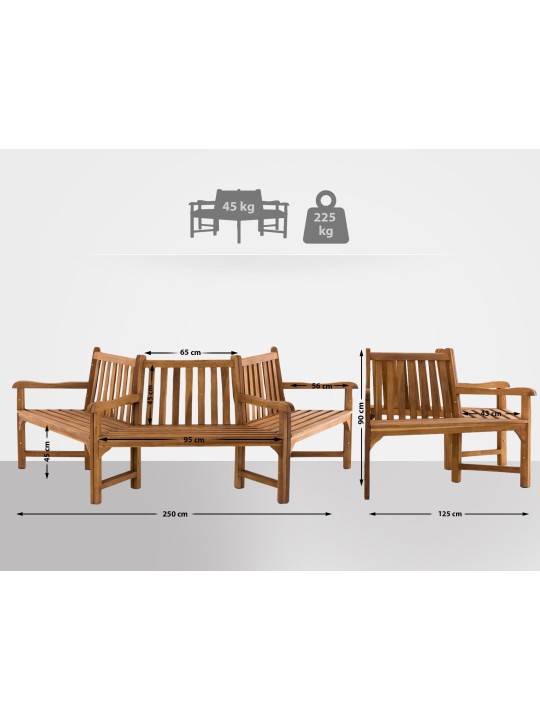 Kenna træbænk med armlæn halvcirkelformet 250 cm, teak Kenna træbænk med armlæn halvcirkelformet 250 cm, teak