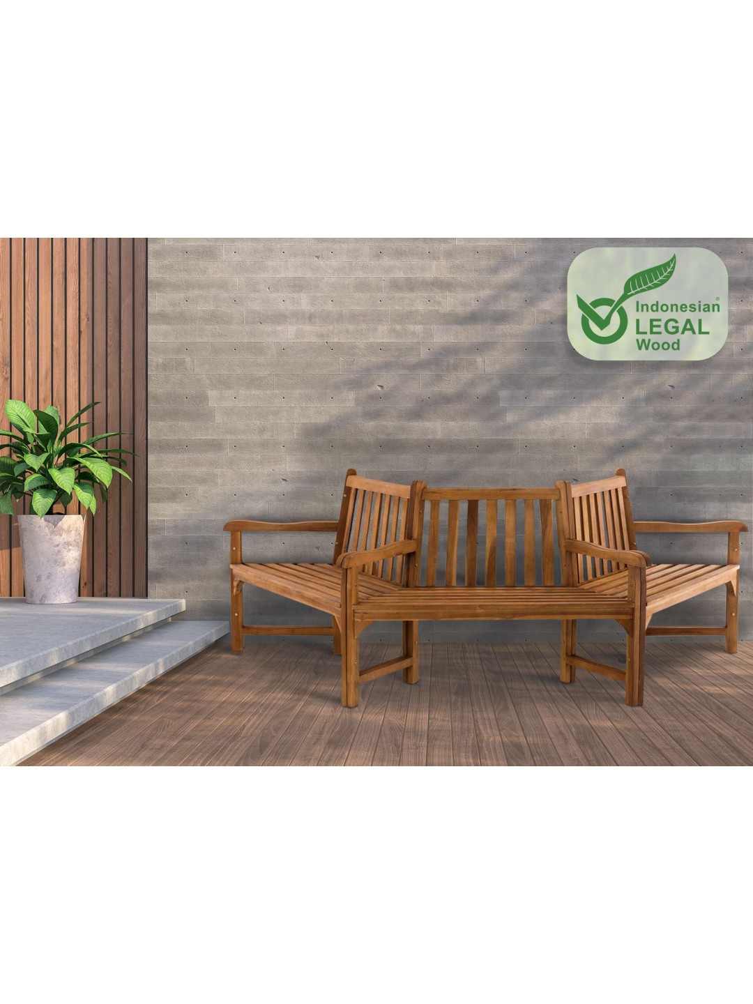 Kenna træbænk med armlæn halvcirkelformet 250 cm, teak