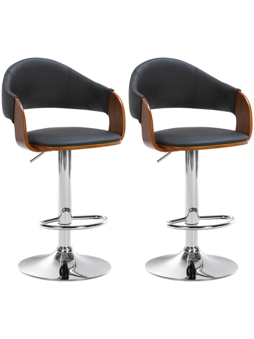 Sæt med 2 barstole Nilse kunstlæder krom, valnød/sort