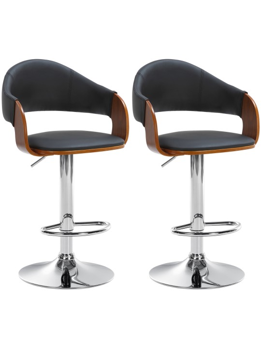Sæt med 2 barstole Nilse kunstlæder krom, valnød/sort
