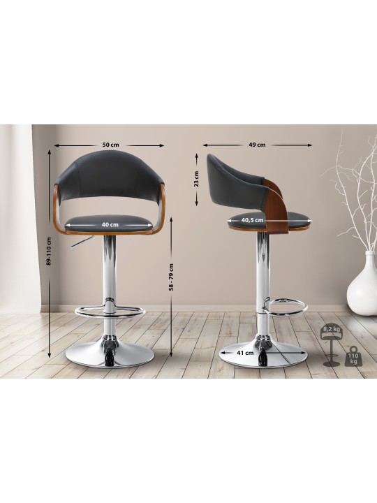 Sæt med 2 barstole Nilse kunstlæder krom, valnød/sort