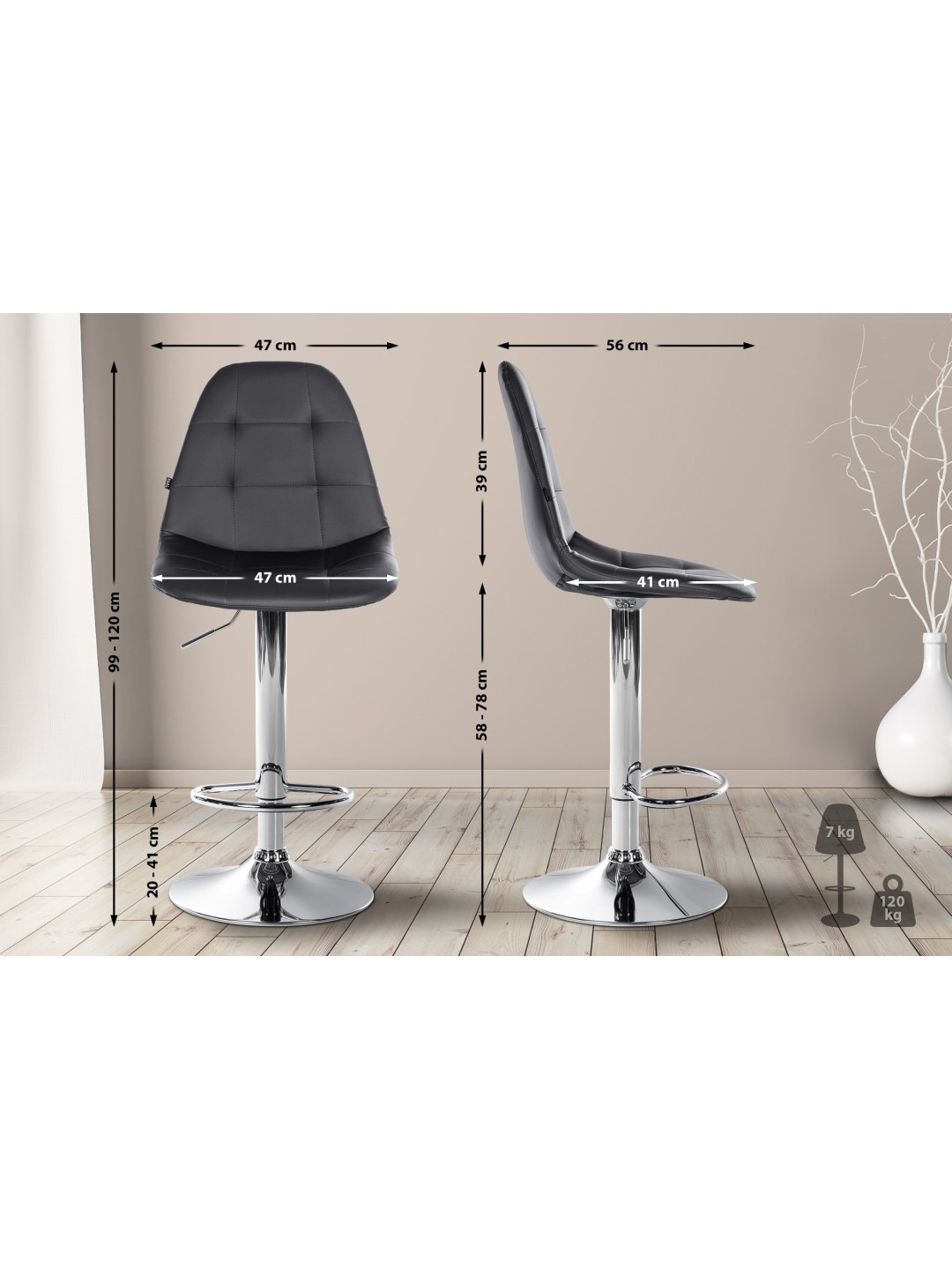 Barstol Elmore imiteret læder C, sort