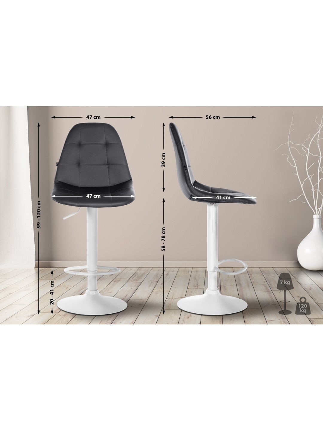 Barstol Elmore kunstlæder W, sort