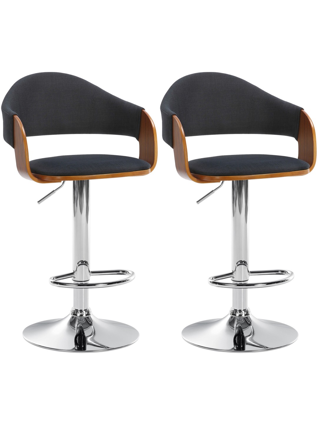 Sæt med 2 barstole Nilse stof krom, valnød/sort