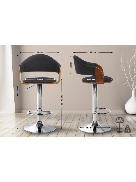 Sæt med 2 barstole Nilse stof krom, valnød/sort