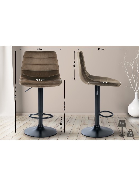 Sæt med 2 barstole Lex velvet, brun