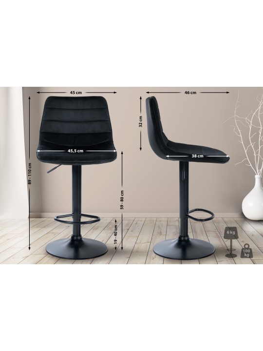 Sæt med 2 barstole Lex velvet, sort