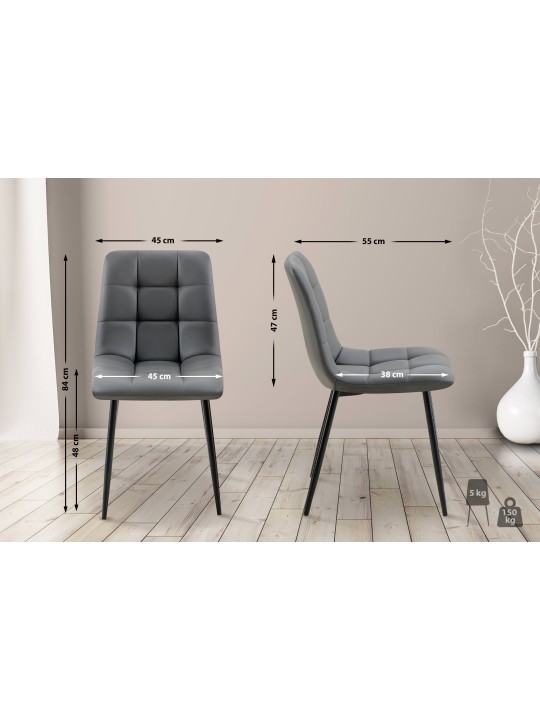 Sæt med 4 spisestuestole Antibes imiteret læder, mørkegrå