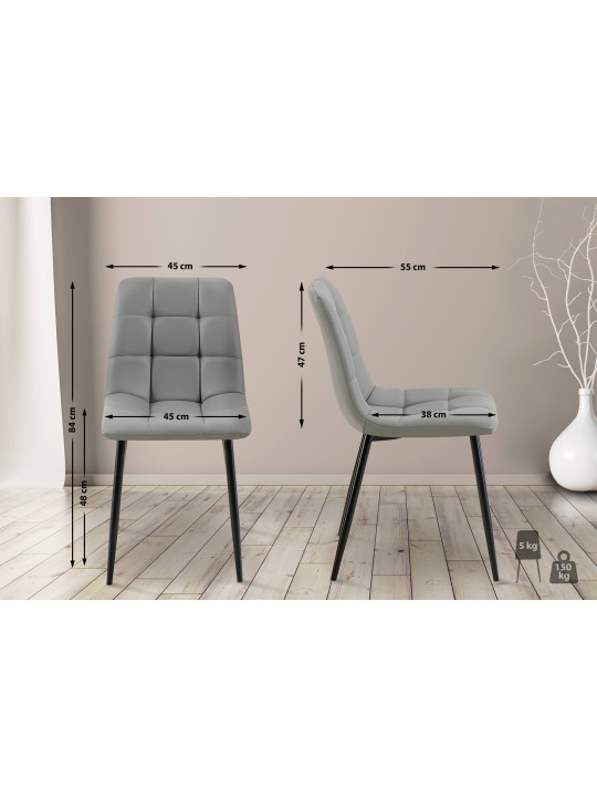 Sæt med 4 spisestuestole Antibes imiteret læder, lysegrå