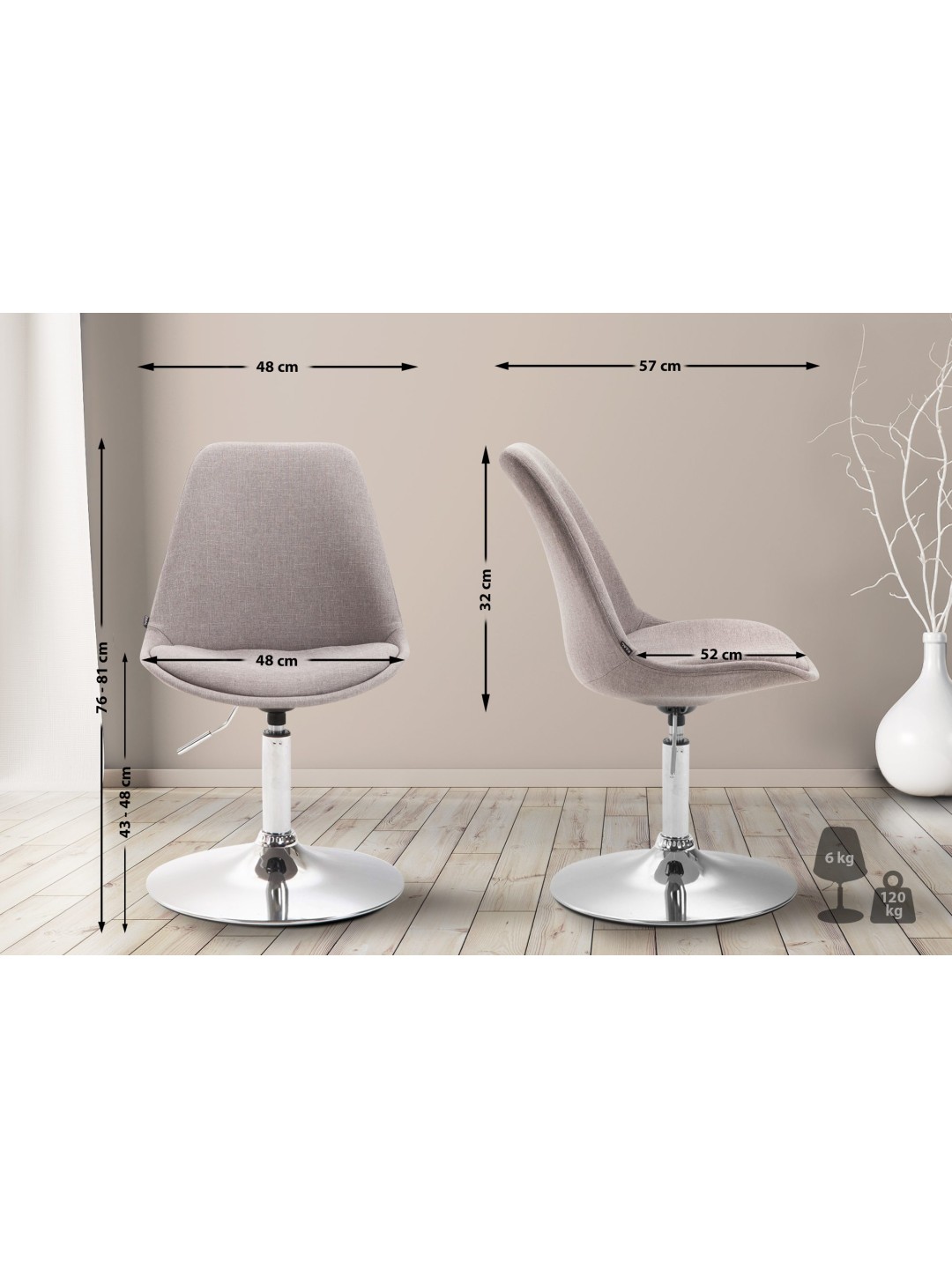 Stol Maverick C stof, grå