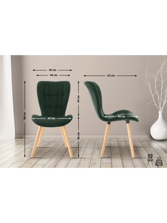 Sæt med 2 stole Elda velvet, grøn