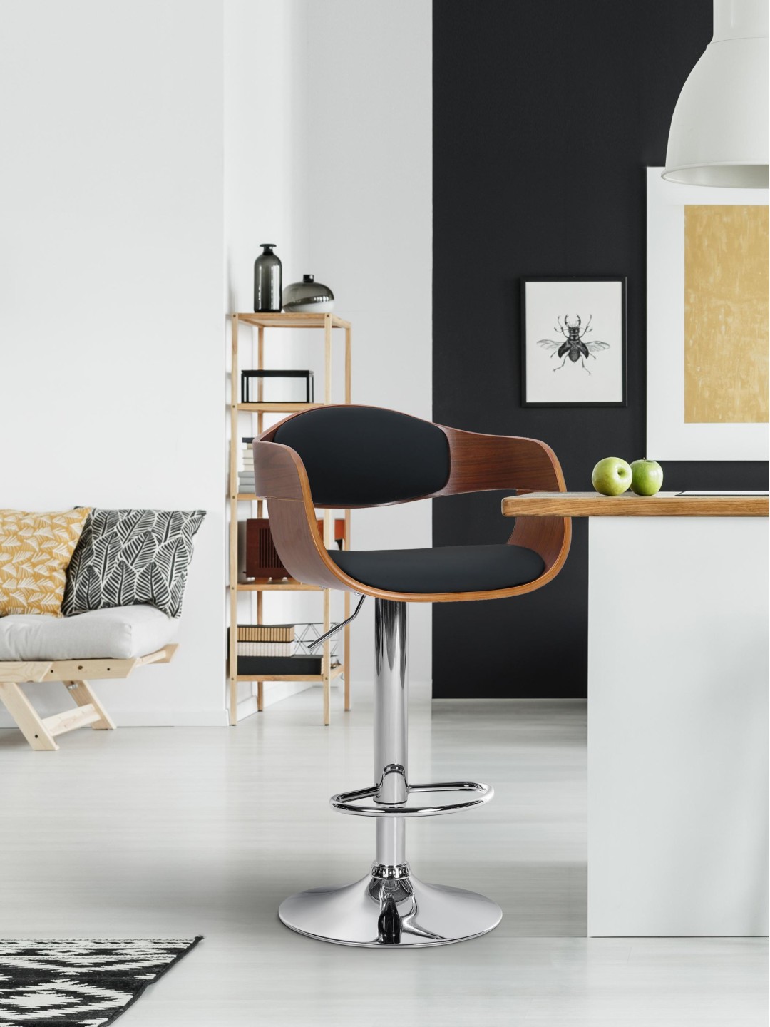 Barstol Kingston C, valnød/sort